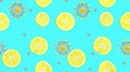 Seamless pattern with lemon and gears on a light blue background. Unusual lemon in the cut. Royalty Free Stock Photo