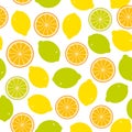 Seamless pattern with lemon, lime, orange on the white background Royalty Free Stock Photo