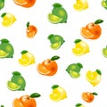 Seamless pattern with lemon, orange, lime with slices. Fruit isolated on a white background Royalty Free Stock Photo