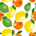 Seamless pattern with lemon, orange, lime stickers. Fruit isolated on a white background Royalty Free Stock Photo