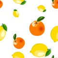 Seamless pattern with lemon, orange stickers. Fruit isolated on a white background Royalty Free Stock Photo