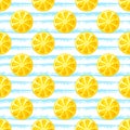 Seamless pattern with lemon slices. Striped vector background