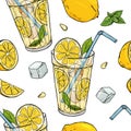 Pattern with lemonade and lemons. Royalty Free Stock Photo