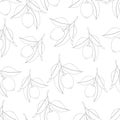 Seamless pattern with lemons. Black Line drawing isolated on white background. Fresh Fruits with leaves. Summer design. Vector Royalty Free Stock Photo