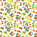 Seamless pattern with lemons and mandarins