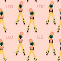 Seamless pattern with Leo - astrological zodiac sign. Abstract print with The Lion Royalty Free Stock Photo