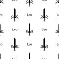 Seamless pattern with leo zodiac sword sign. Black silhouette of zodiacal weapon. Astrological, horoscope sign. Vector Royalty Free Stock Photo