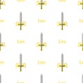 Seamless pattern with Leo zodiac sword sign. Cartoon zodiacal weapon. Astrological, horoscope sign. Vector illustration for design Royalty Free Stock Photo