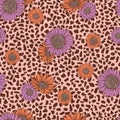 Seamless pattern leopard animal abstract geometric with pink coral sunflower print pattern design Royalty Free Stock Photo
