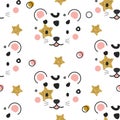 Seamless pattern with leopard face. Jungle animal in scandinavian style. Background for kids fashion prints and children design