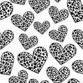 Seamless pattern leopard hearts black and white vector illustration Royalty Free Stock Photo