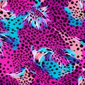 Seamless pattern with leopard print. Animal print. Pink, blue, purple background. AI generated Royalty Free Stock Photo