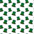 Seamless pattern of leprechaun hats and shamrock under buckle ribbon. Design concept for backdrop