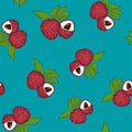 Seamless Pattern , Lichee on Azure Background