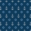 Seamless pattern with a lifeline and anchor. Bright sea background. Vector pattern