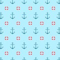 Seamless pattern with a lifeline and anchor. Bright sea background. Vector pattern