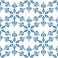 Seamless pattern from light blue snowflakes on a white background. Abstract geometric winter shapes, vector illustration Royalty Free Stock Photo