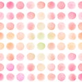 Seamless pattern with light red, pink and yellow watercolor round brush strokes