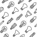 Seamless pattern with lightbulb flat line icon on white background