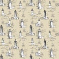 Seamless pattern of lighthouses on a white background.