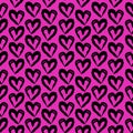 Seamless pattern lilac pink black heart brush strokes lines abstract simple scandinavian style background grunge texture. trend of Royalty Free Stock Photo