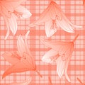 Seamless pattern lilies on pale pink cage