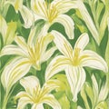 seamless pattern with lilies water color lily elegant green whitegreen bamboo background seamless watercolor