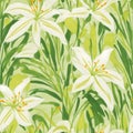 seamless pattern with lilies water color lily elegant green whitegreen bamboo background seamless watercolor