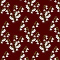 Seamless pattern with lily of the valley on claret background