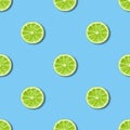 Seamless pattern with lime on blue background. Tropical abstract background. Minimal fruit concept