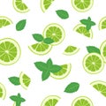 Seamless pattern of lime slices and mint leaves Royalty Free Stock Photo