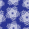 Seamless pattern of line art bright white stars blue background Royalty Free Stock Photo