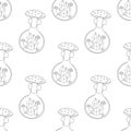 Seamless pattern, line art, fly mushroom, potion occultism magic