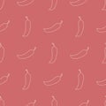 Seamless pattern with line style icon of chilli pepper on red background. Vector illustration for design, web, wrapping paper, Royalty Free Stock Photo