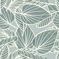 Seamless pattern with lineal hand-drawn leaf texture. Royalty Free Stock Photo