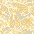 Seamless pattern with lineal hand-drawn leaf texture. Royalty Free Stock Photo