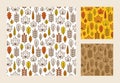 Seamless pattern with linear autumn leaves.