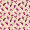 Seamless pattern with linear ice cream