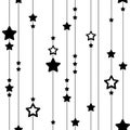 Seamless pattern of lines and stars. Black and white vertical festive texture for textile, for fabric, for paper