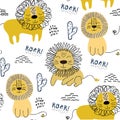 Seamless pattern with lions, background for kids fabric, textile, nursery decoration,wrapping paper Royalty Free Stock Photo