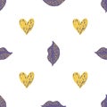 Seamless pattern with lips, hearts