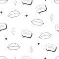 Seamless pattern with lips, zipper, lettering in the style of the 90s. Royalty Free Stock Photo