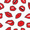 Seamless pattern with lipstick kiss stitch patches