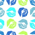 Seamless pattern of lipstick prints on a white background