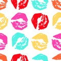 Seamless pattern of lipstick prints on a white background