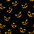 Seamless pattern with lit Jack-O-Lantern faces on black. Vector illustration. Royalty Free Stock Photo