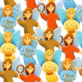 Seamless pattern of little angels hold a musical instruments Royalty Free Stock Photo