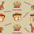 Seamless pattern of little animal farmer, vector cartoon, for fabric, baby clothes, background, textile, wrapping paper and other