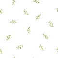 Seamless pattern with little bright green blades of grass. Hand drawn shabby sprigs with sharp leaflets. Royalty Free Stock Photo