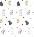 Seamless pattern with little bunnies. Rabbit illustration with hearts on white background. Cute vector design for textile Royalty Free Stock Photo